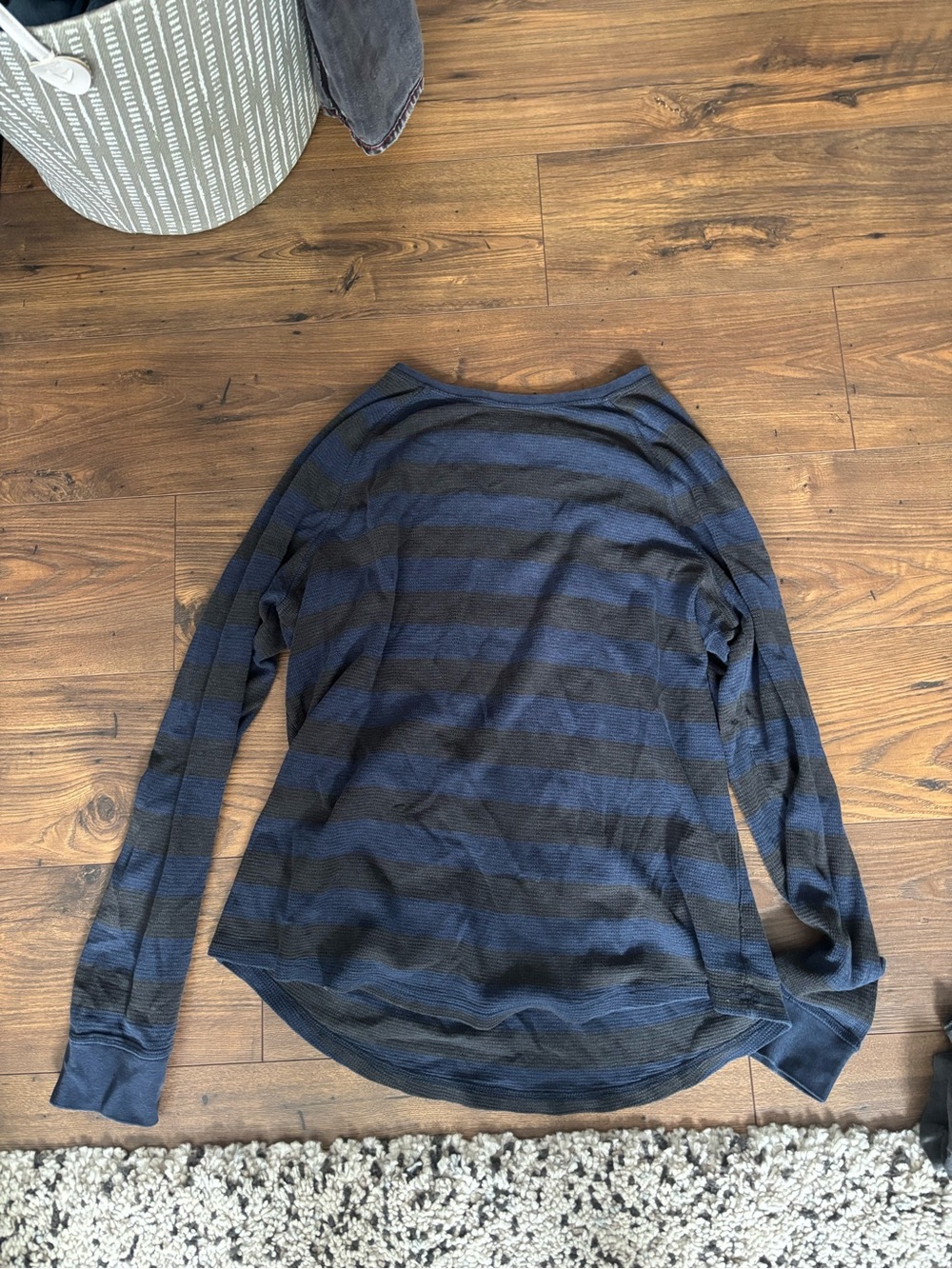 Denver Hayes Navy and Black Striped Long-Sleeve Scoop Neck Top